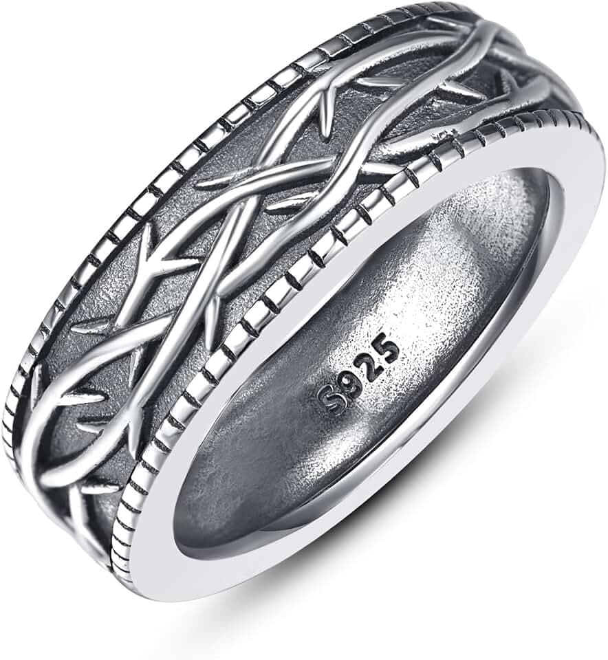 ADMETUS 925 Sterling Silver Crown of Thorns Christian Band Rings for Men
