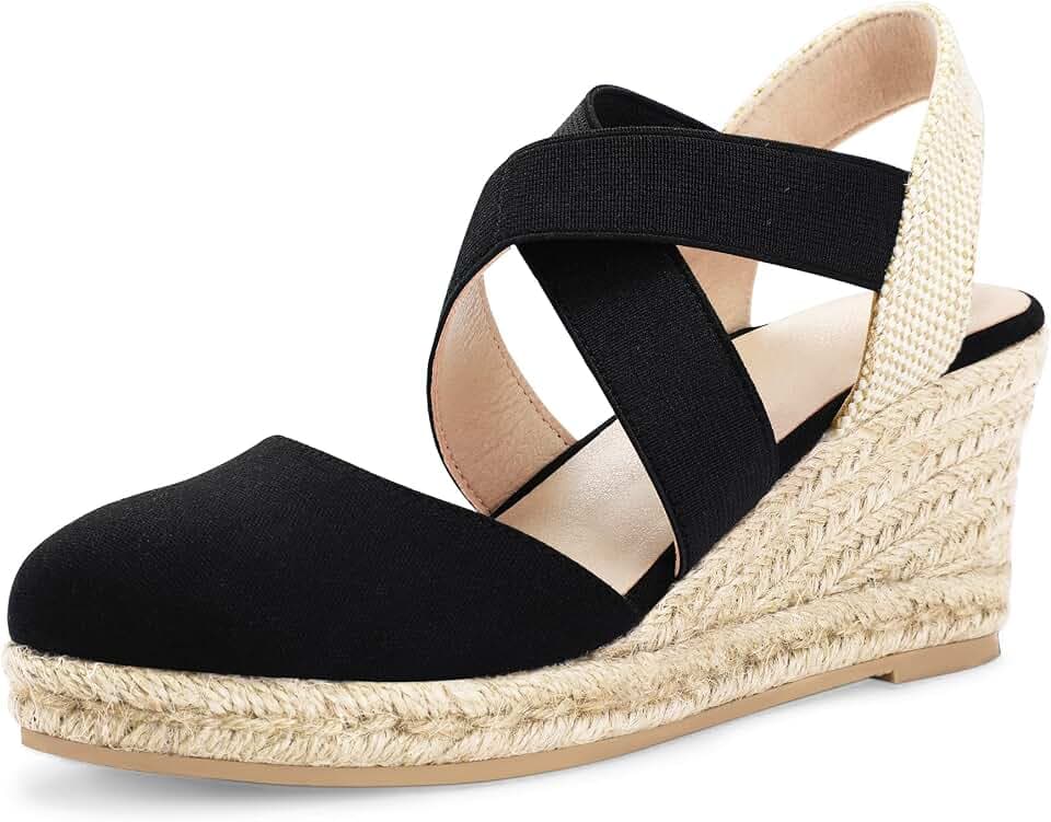 mysoft Women's Closed Toe Espadrille Wedges Elastic Criss Cross Sandals