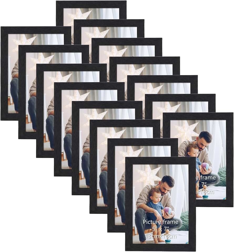 HORLIMER 15er Bilderrahmen Set 13x18 cm, Schwarz Bilderrahmen mit Holzmaserung, Fotorahmen Collage für 18x13 Fotos und Bilder, Wand- oder Tischaufstellung