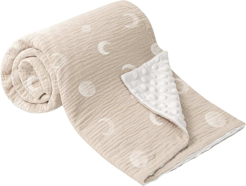 Bearmoss Babydecke Baumwolle Baby Decken Neugeborenen,Weiche Krabbeldecke für Kinder,Musselin Schlafdecken für Kleinkinder Mädchen Junge 75x100cm(WeißerMond)