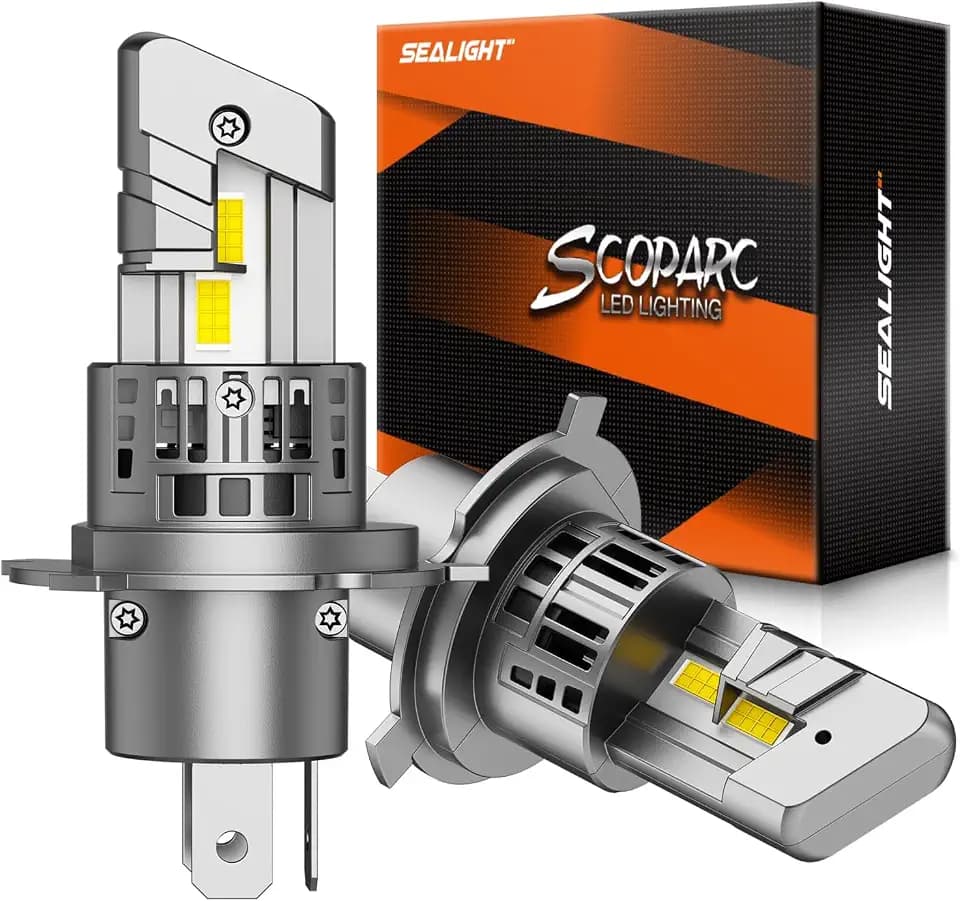SEALIGHT H4/9003/HB2 LED Bulbs, 50000LM 900% Super Brighter, 1:1 Size, 6500K Cool White, 70000Hrs Long Service Life with Cooling Fan, Plug and Play, Pack of 2