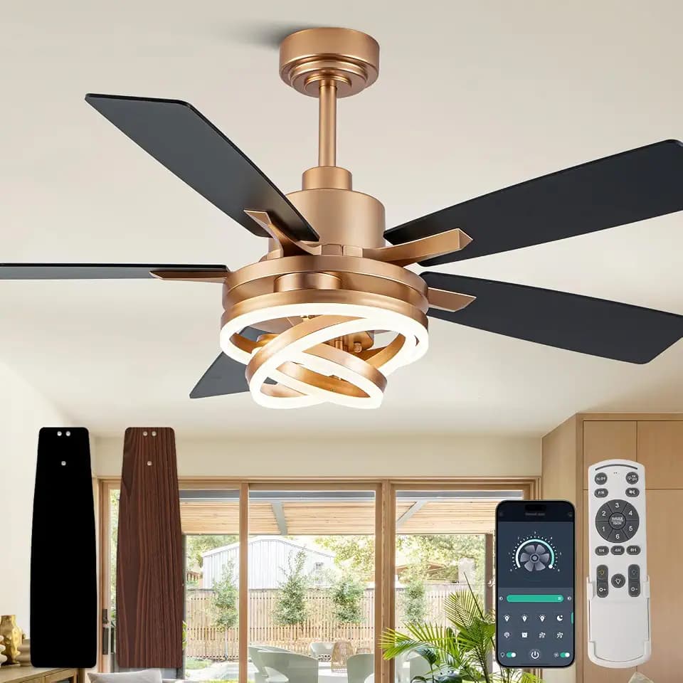 52" Black and Gold Modern Chandelier Fandelier Ceiling Fan with Light