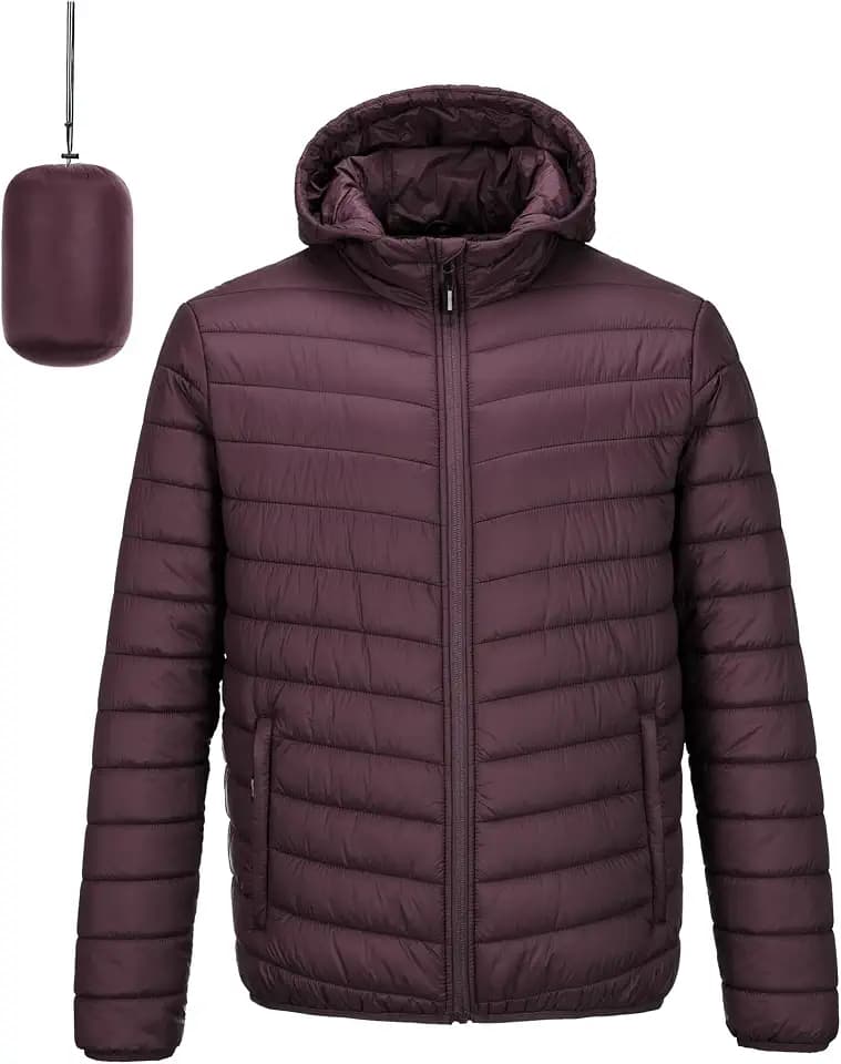Outdoor Ventures Men's Packable Hooded Puffer Jacket Insulated Winter Coat