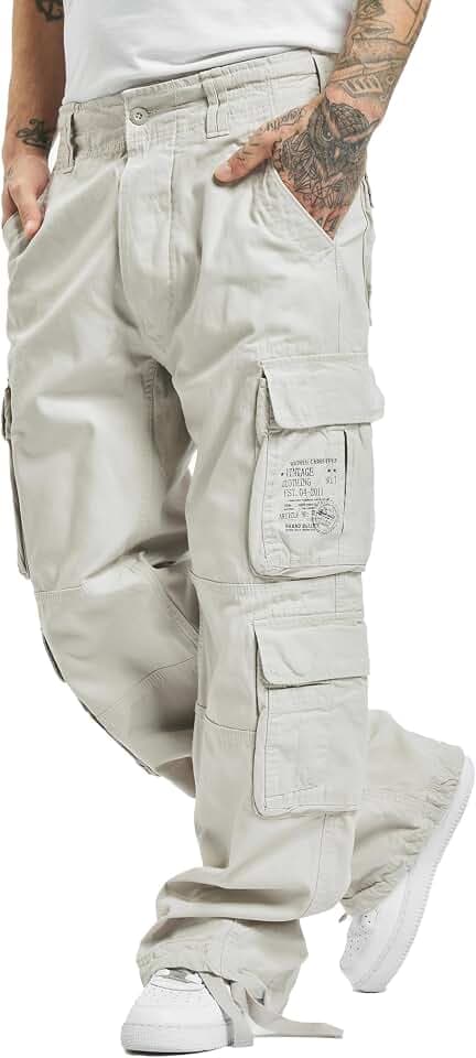 Brandit Pure Vintage Herren_Cargohose, 100% Baumwolle, locker sitzende