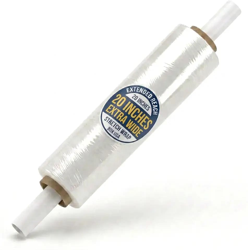 BOX USA Stretch Wrap Extra Wide Stretch Film Roll - 20 in Wide & 1000 ft long Clear Plastic Wrap with Handles for Pallet Wrapping Shipping Moving