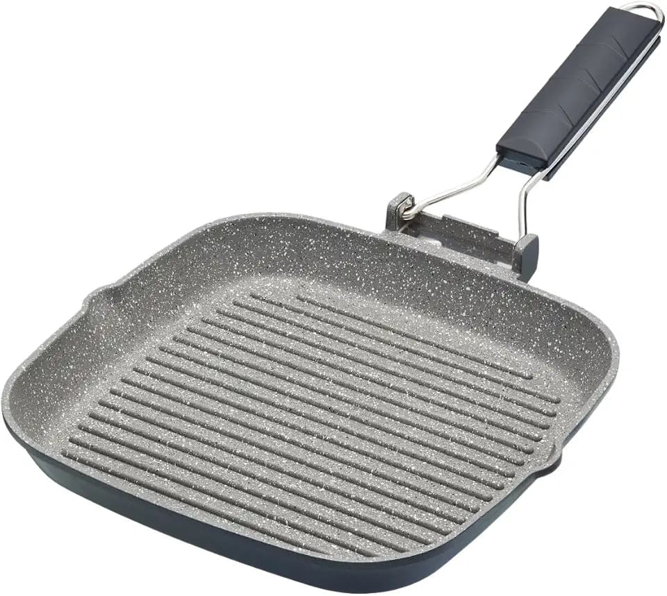 MasterClass Induktionssichere Antihaft-Grillpfanne mit Klappgriff, 20 cm (8"), Schwarz