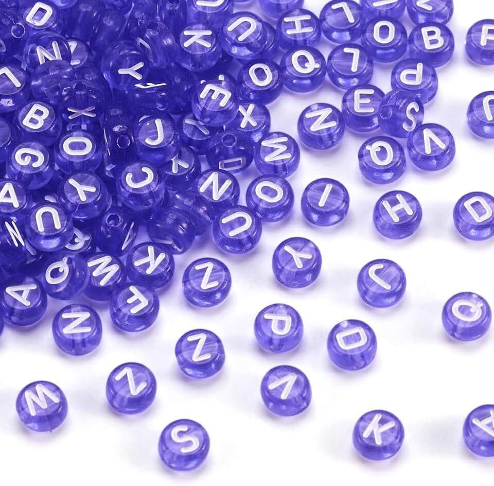 PandaHall Transparente Acryl-Alphabet-Perlen, 7 mm, flache runde Münze A-Z, Buchstaben-Abstandhalter, lose Perlen, gemischte Anfangsbuchstaben, Perlen für Schmuckherstellung, Flieder, 200 Stück