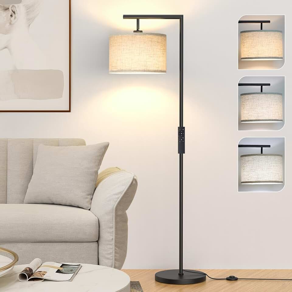 Floor Lamp with Remote Control, Stepless Dimmable Standing Lamp,Black
