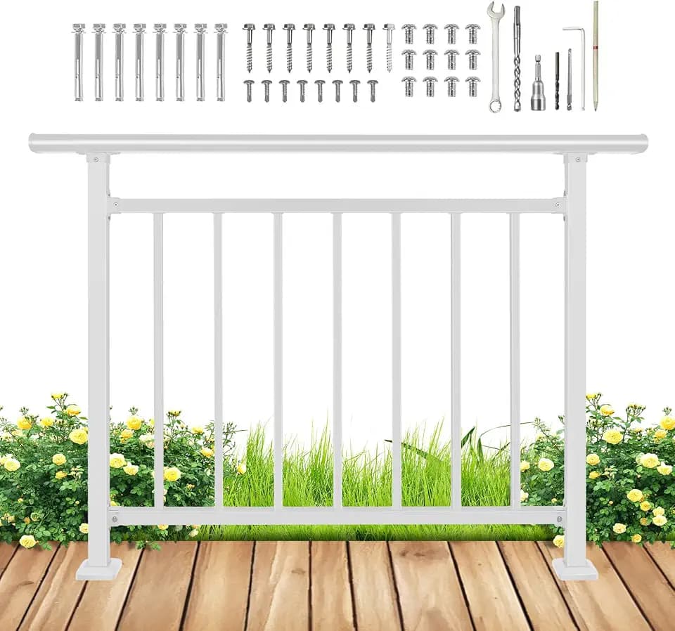 Horizontal White Deck Railing Kit, 40" H x 48" W,Wrought Iron