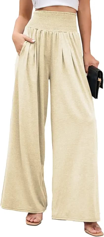 Famulily Damen Hose mit weitem Bein, elastisch, hohe Taille, Baumwolle, Yogahose mit Taschen, Loungewear für alle Jahreszeiten, S-XXL