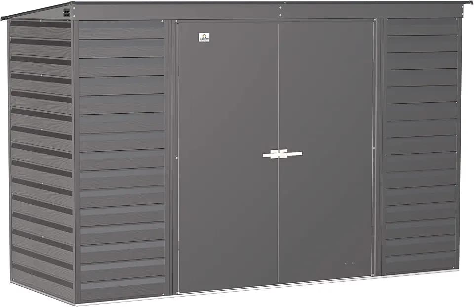 Arrow Select 10' x 4' Outdoor Lockable Steel Storage Shed Building, Charcoal