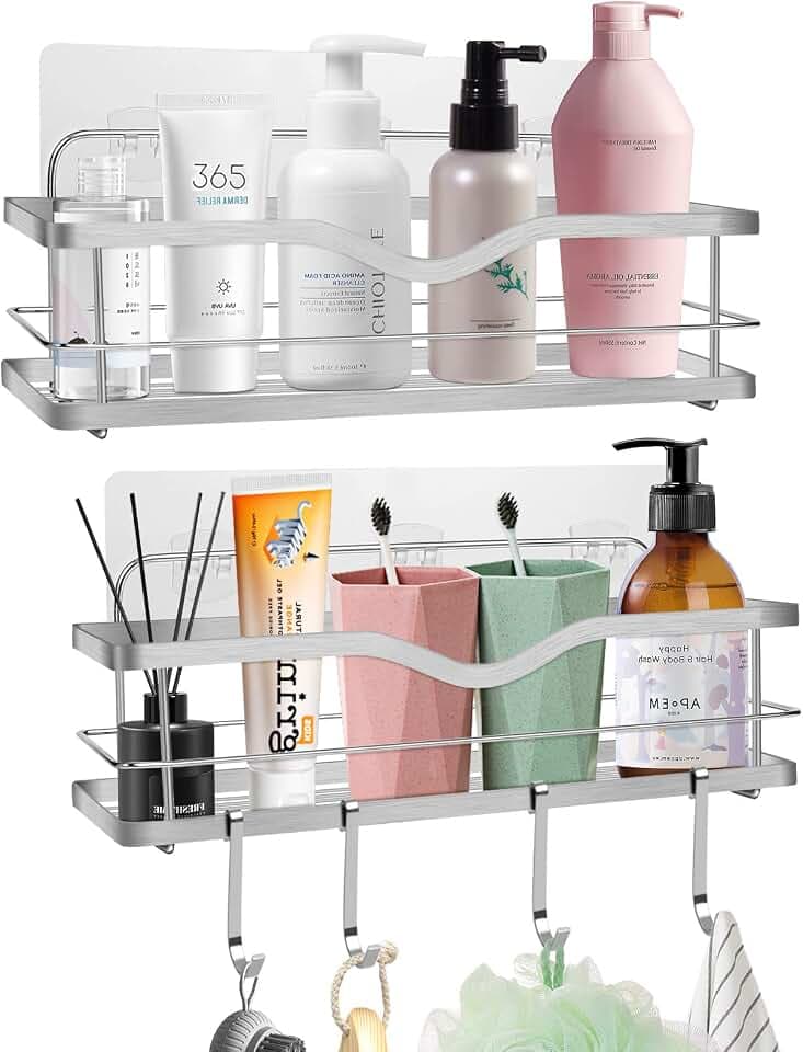 Duschkorb Duschablage Edelstahl Ohne Bohren: 2 Pack Dusche Ablage Shampoo Halterung Badezimmer Regal Selbstklebender Badregal Duschgel Wandablage Aufbewahrung Organisator für Dusche Bad Küche