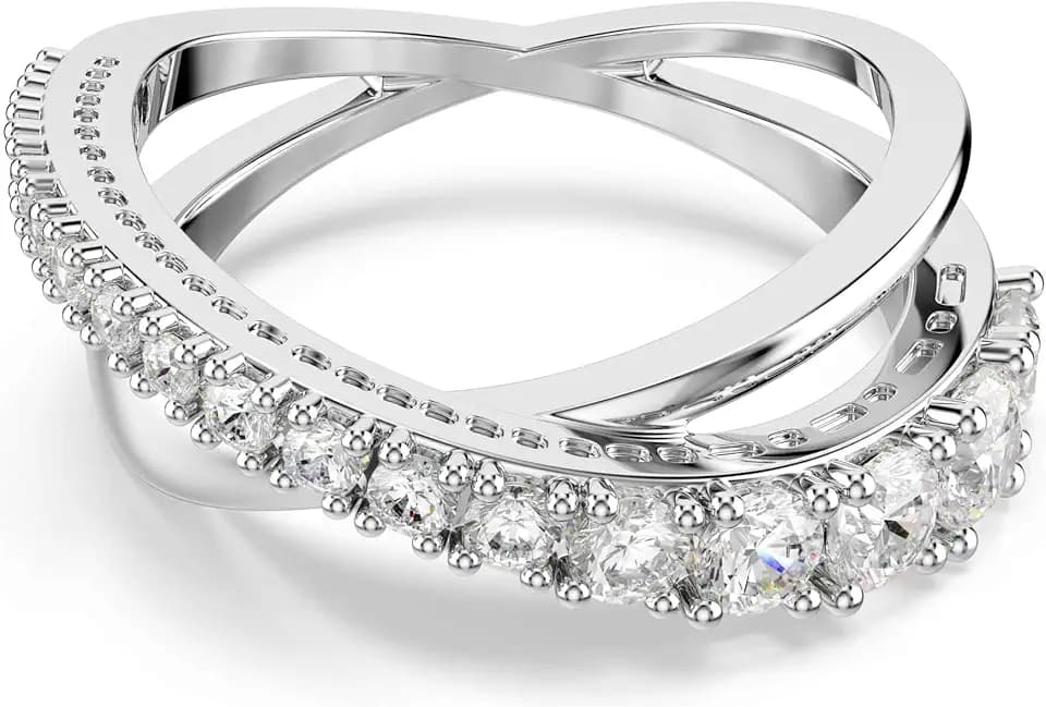 Swarovski Hyperbola ring, Mixed cuts, White, Silver-tone finish
