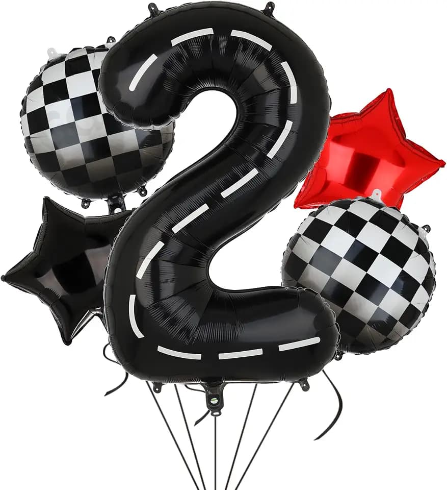 Race Car Birthday Balloons 40 Inch Racetrack Number Balloon 2 Black 5 Pcs