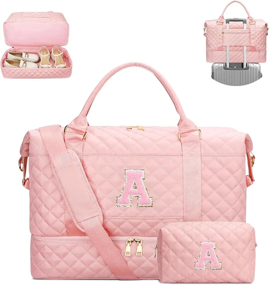 Gifts for Girls Weekender Bags Monogram Overnight Bag(Pink,A)