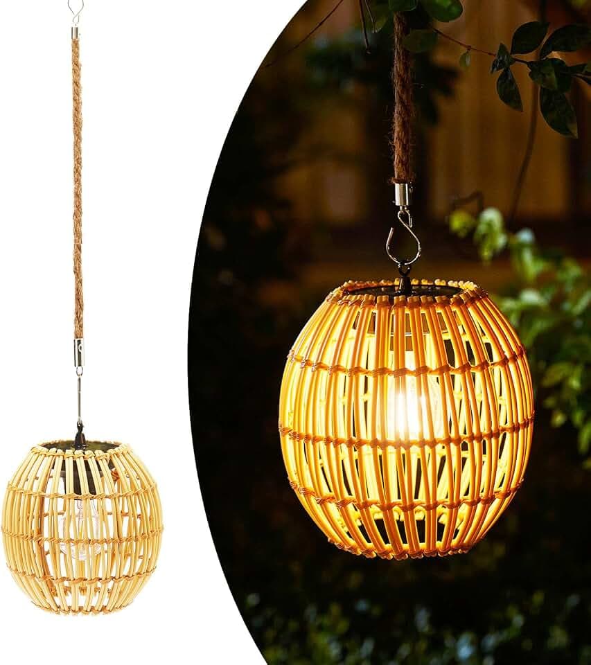 Livinlarge Solar Lanterns Outdoor Waterproof,Hanging Lantern Twine Handle