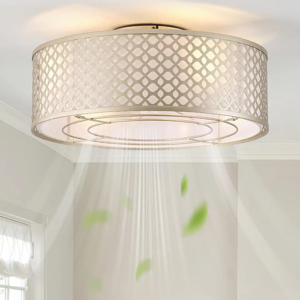 20" Gold Ceiling Fan with Light Flush Mount, Boho Ceiling fans with lights Remote Control, with 6 Speeds for Bedroom, Nursery, Living Room