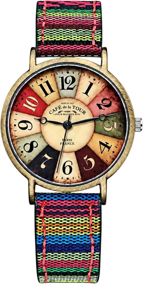 Gosasa Fashion Womens Boho Hippie Large Dial Quartz Watch with Woven Strap