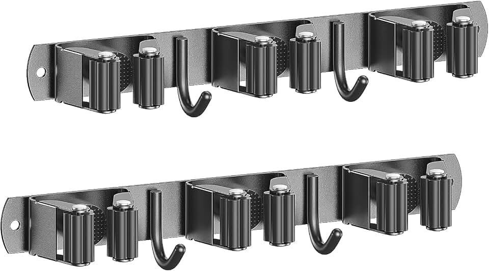 2er Pack Besenhalterung Wand, Edelstahl Besenhalter mit 3 Haltern & 2 Haken