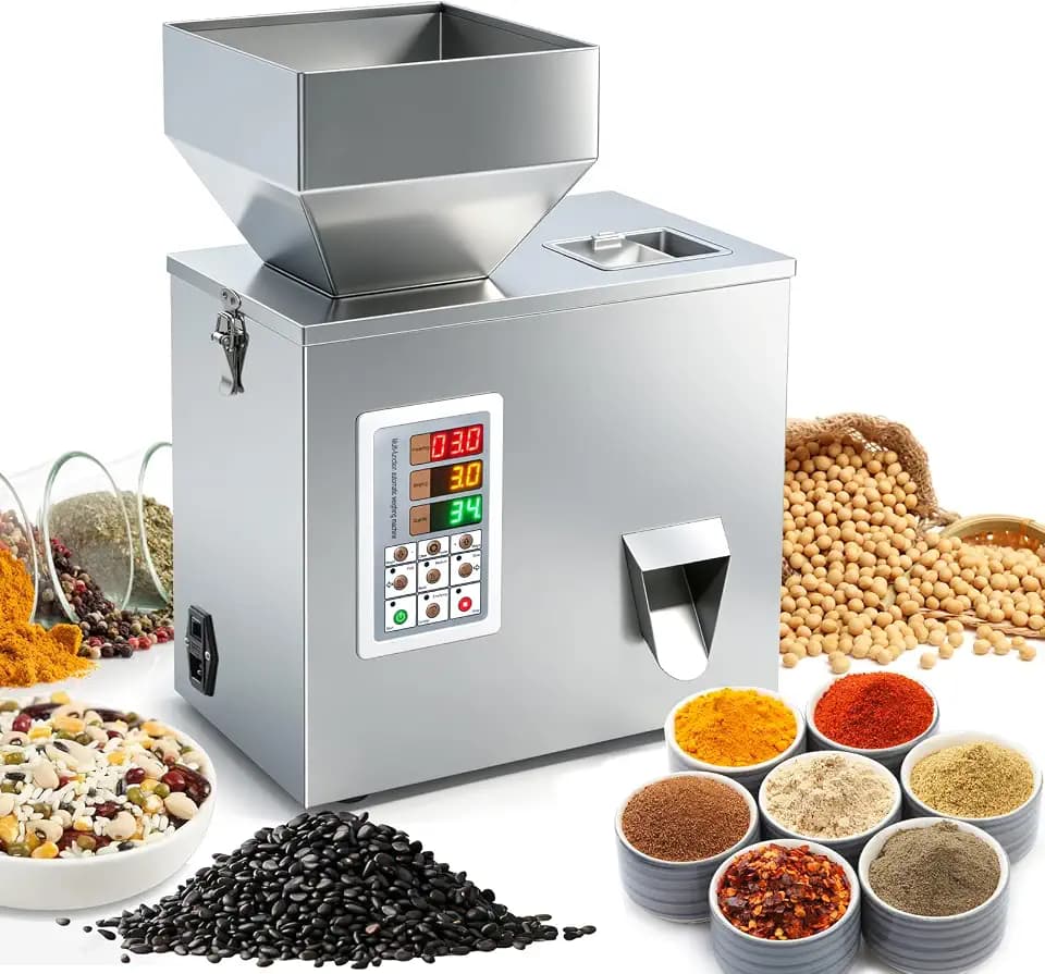 Powder Filling Machine, Particle Filling Machine, 1-100g Intelligent Weighing Dispenser for Flour, Coffee Powder, Milk Powder, Seasoning, Chili Powder & Glitter, 9-15 Packs/Min, 110V