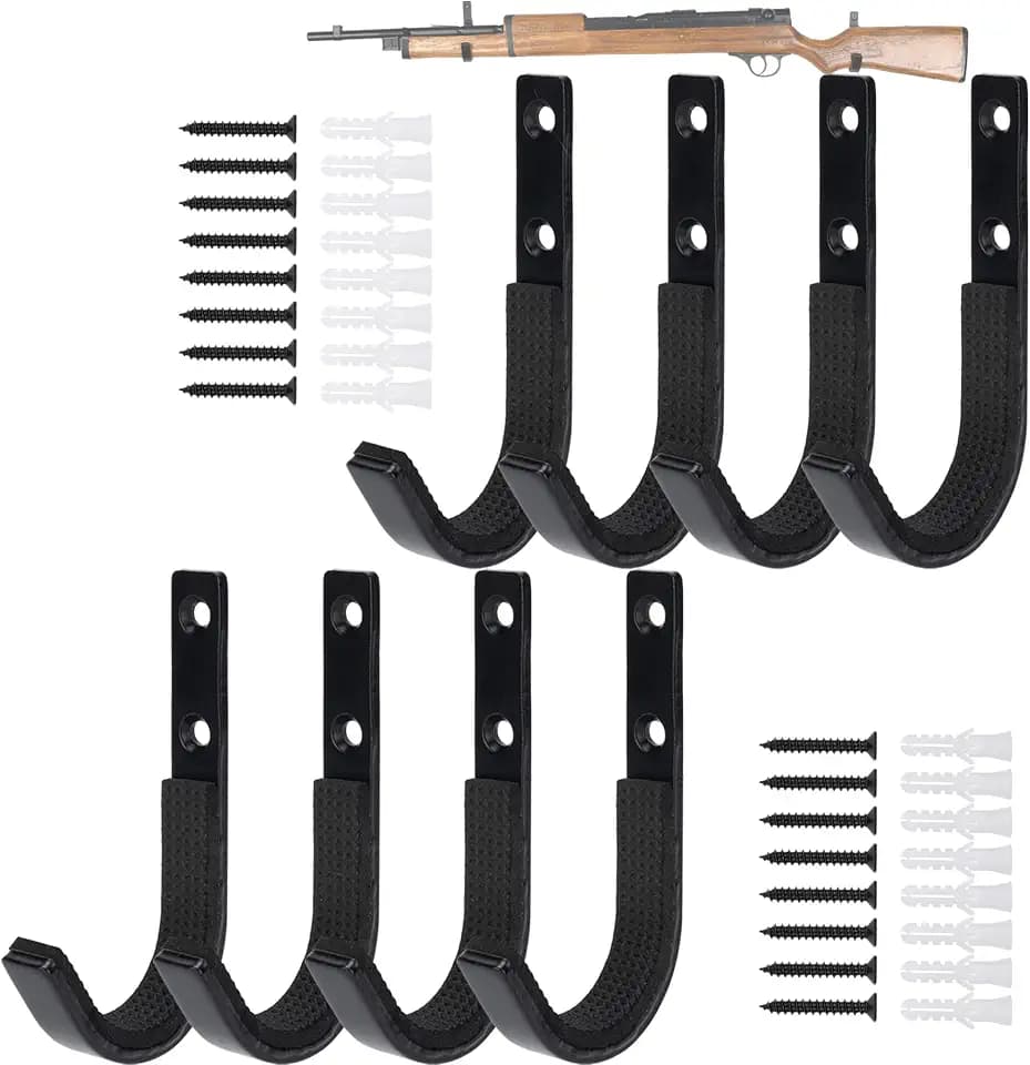 Gun Rack Wall Mount, Horizontal Metal Rifles Shotgun Hooks for Hanging & Storing, Heavy Duty Steel Gun Holder with Soft Padding, Securely Store Firearms, Archery, Bow, Sword, Black, 4 Pair