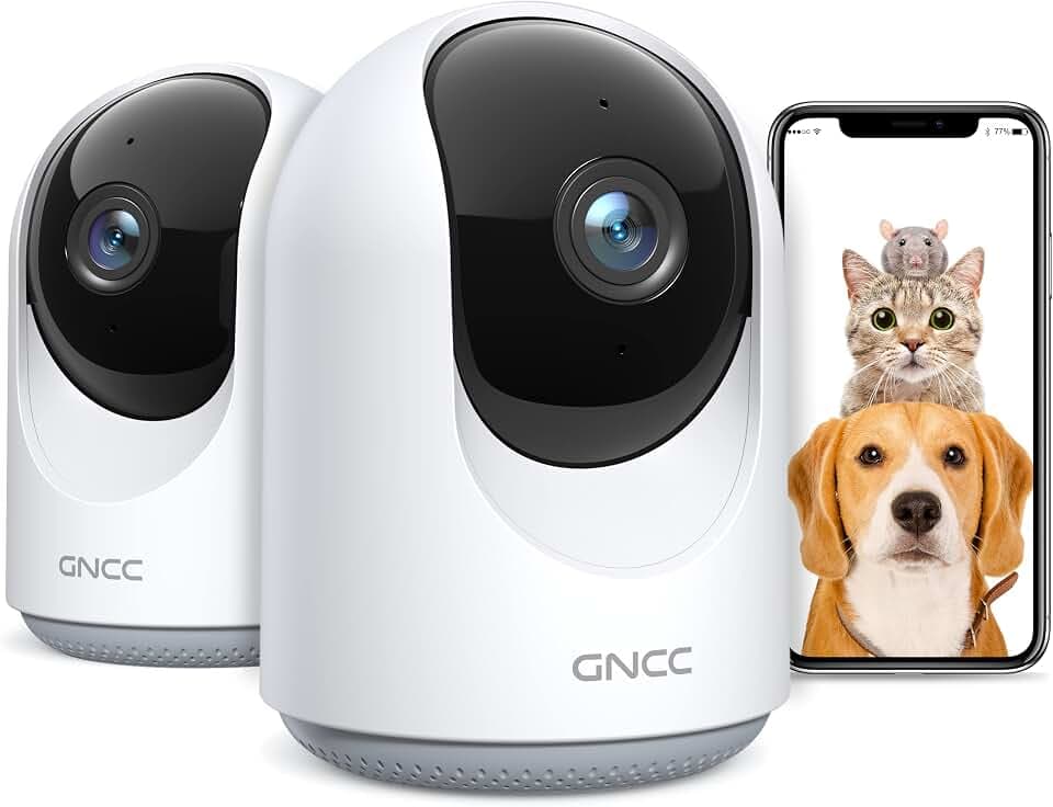 GNCC 1080P WLAN-Überwachungskamera für den Innenbereich, 2,4 G WiFi-Kamera, Babyüberwachung, 360° PTZ, Nachtsicht, Zwei-Wege-Audio, Bewegungsüberwachung und Tonalarm (manuell oben und unten)
