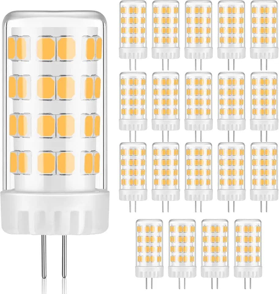 Gardencoin G4 LED Bulb 4W 480LM 2700K Warm White, 12V AC/DC, 360° Beam Angle, T3 Halogen Replacement, High-Efficiency Ceramic Base for Landscape, Cabinet, Ceiling Lights, 20 Pack