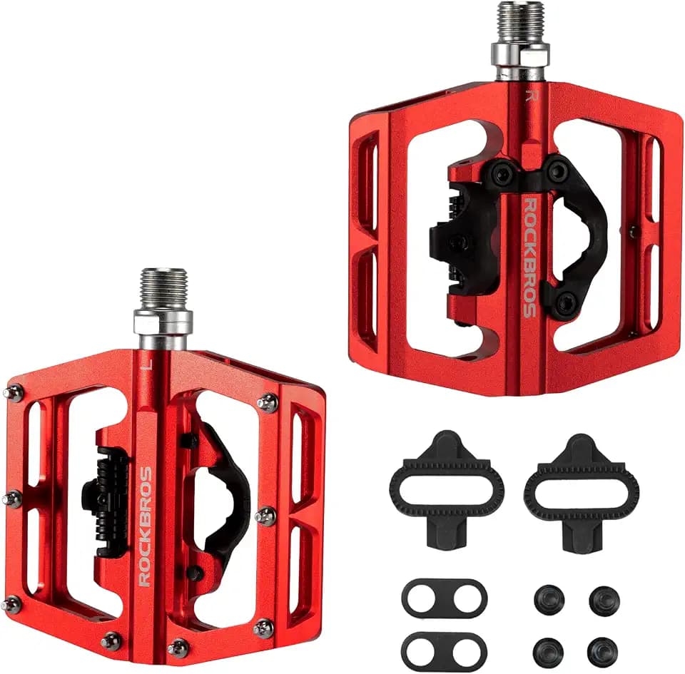 ROCKBROS SPD Compatible MTB Pedals, Dual Function Clipless Flat Pedals