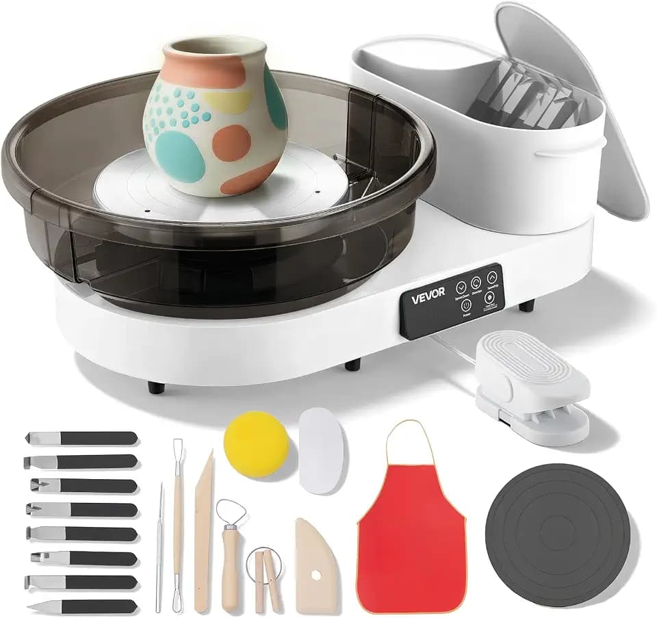 VEVOR Pottery Wheel for Adults, 14" and 11" Turntables, 450W Electric Table Top Pottery Wheel with Foot Pedal, 30-300 RPM Adjustable Speed, Aluminum Body, for Beginners, DIY Clay Art Craft, White