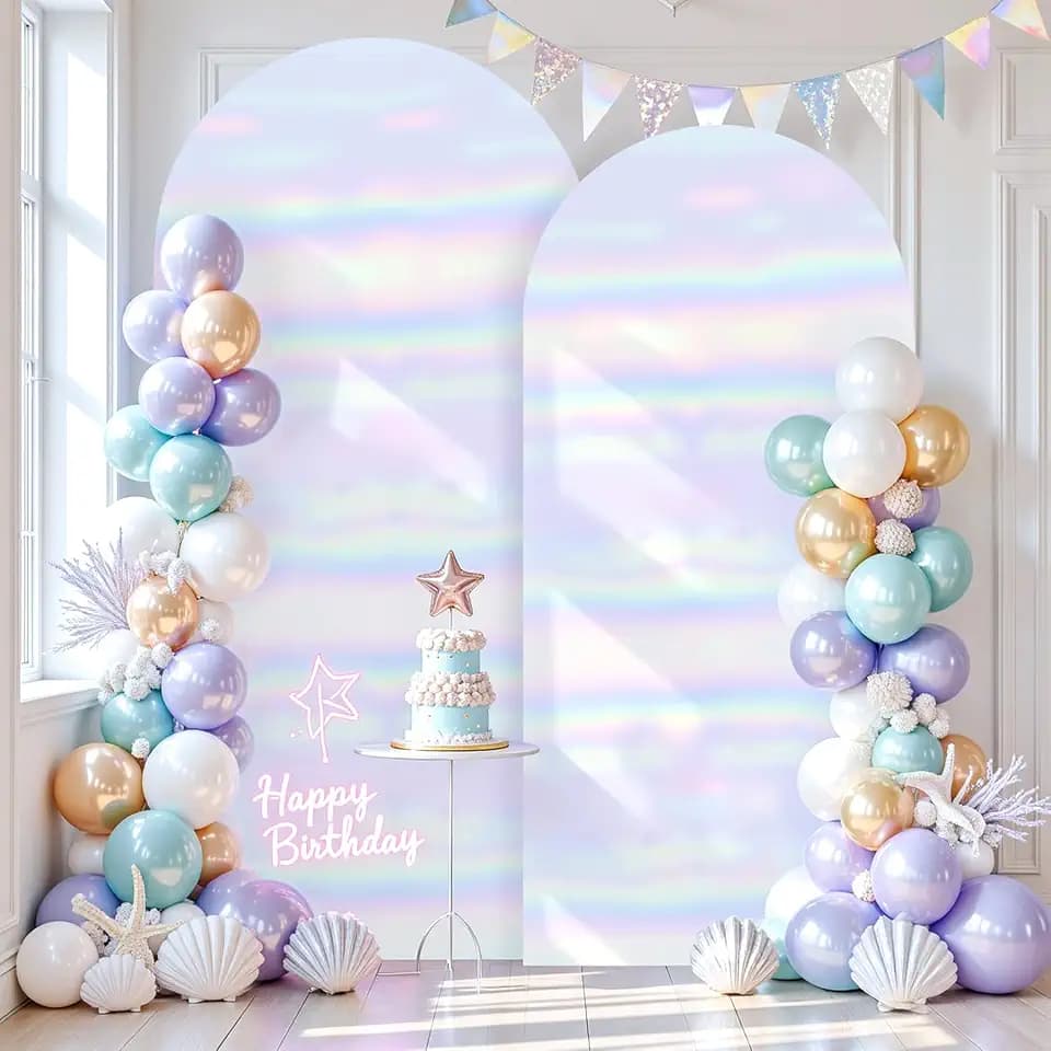 White Rainbow Arch Backdrop Cover 7.2 and 6FT Colorful Party Wedding Arch Covers Stretchy Backdrop Baby Shower Bridal Shower Photo Birthday Sequin Sparkly Arch Stand Cover Spandex