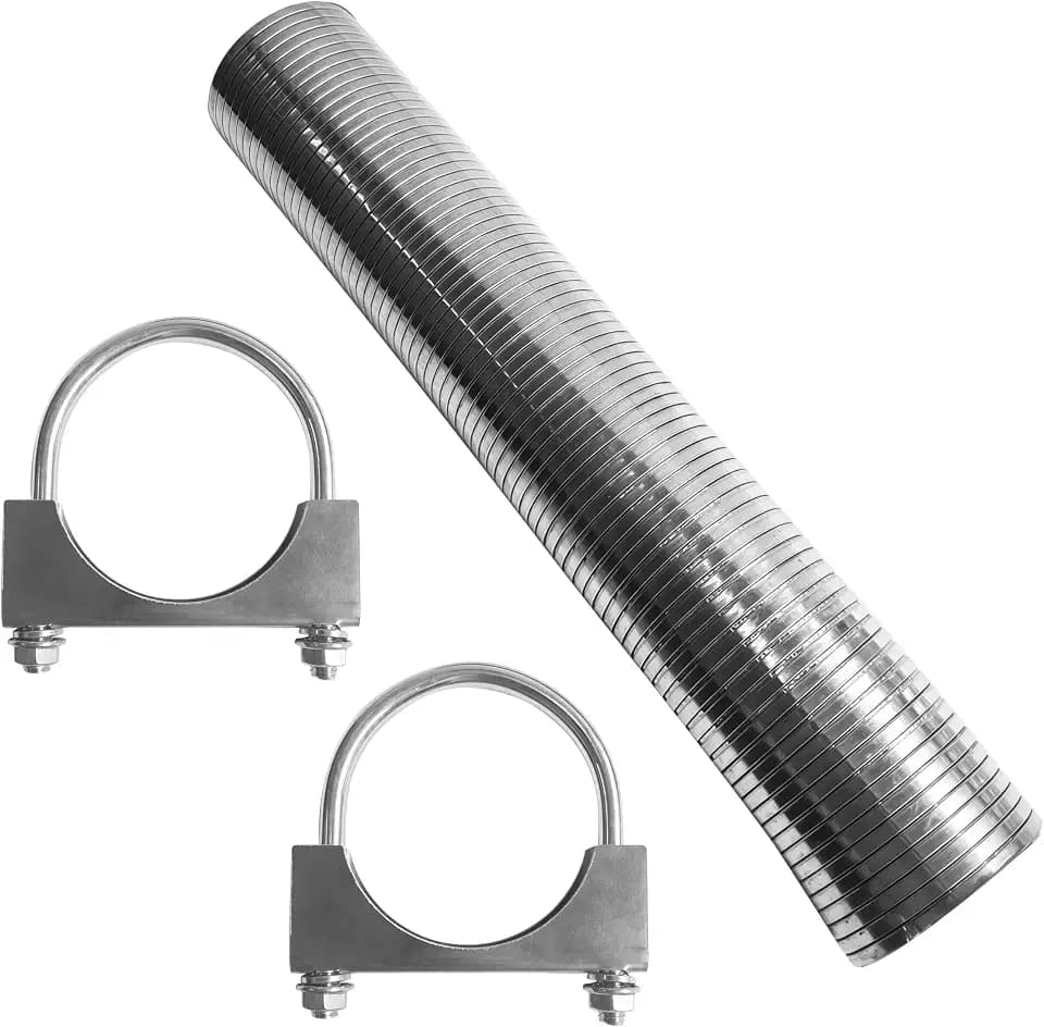 2.5" [2 1/2"] ID x 16.5" Length Universal T304 stainless steel Exhaust Flex Pipe with 2x Metal Steel U Bolt Clamps