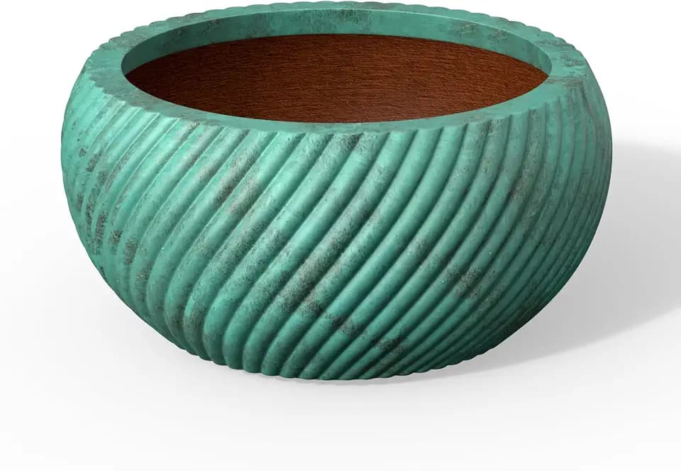 Verdigris Mist Accent Weaved Bowl Round Planter 16.5" Dia