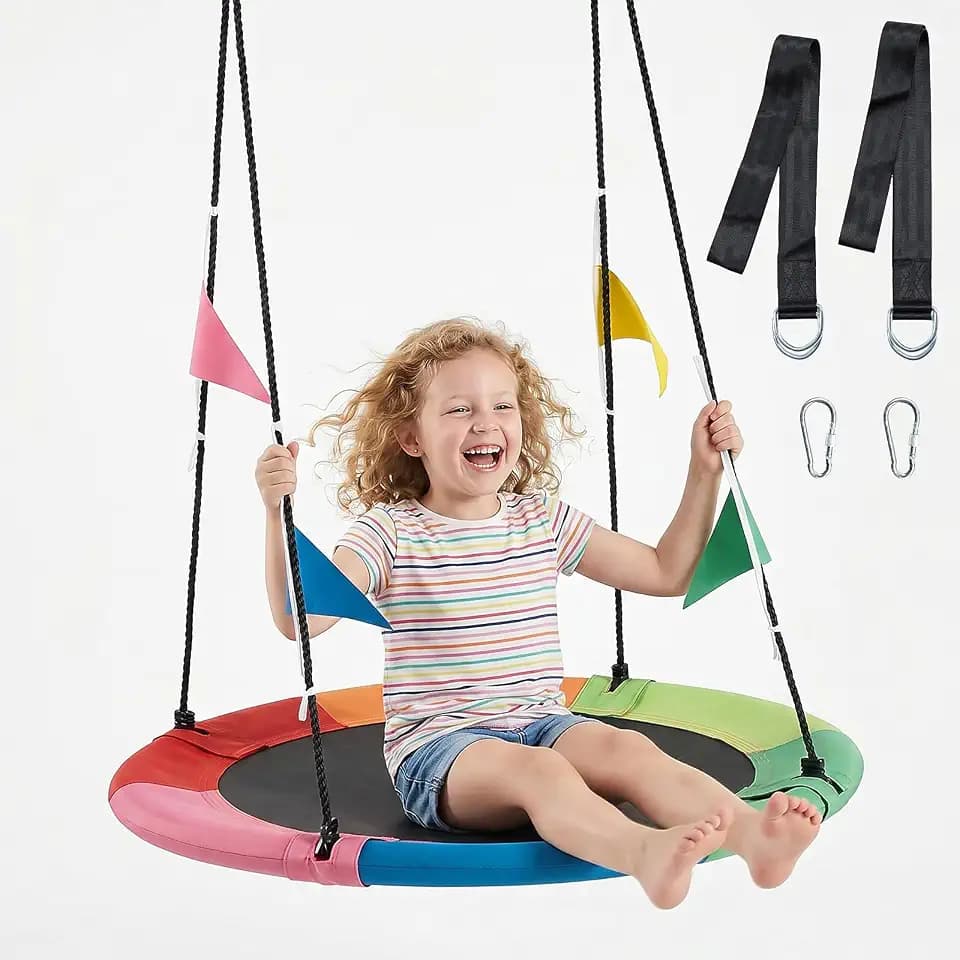 NEWBULIG 40 Inch Saucer Tree Swing, 440 lbs Cap, Kids Adults, Multicolored