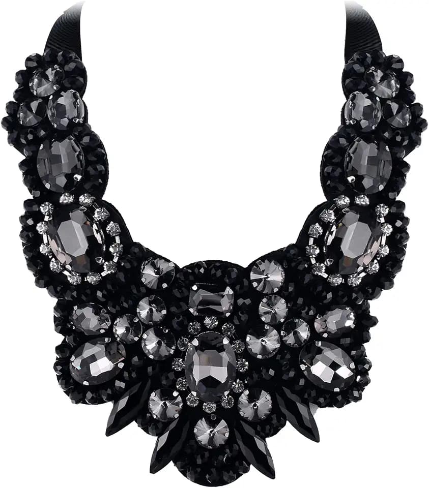 Flyonce Rhinestone Crystal Bib Chunky Collar Statement Necklace for Women Costume Jewelry