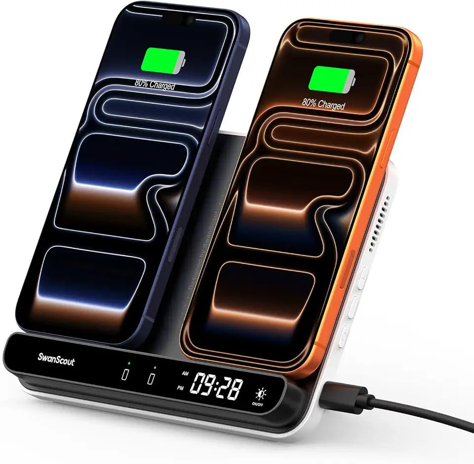 Dual Phone Foldable Wireless Charging Station for iPhone, Galaxy, Pixel
