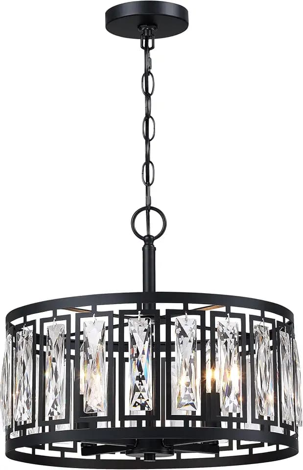 Modern Black Crystal Chandeliers for Dining Room, 4 Lights Pendant Lighting