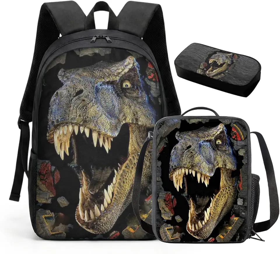 HUGS IDEA 3 Pcs School Bag Set with Thermal Insulated Lunch Tote Purse Pencil Case