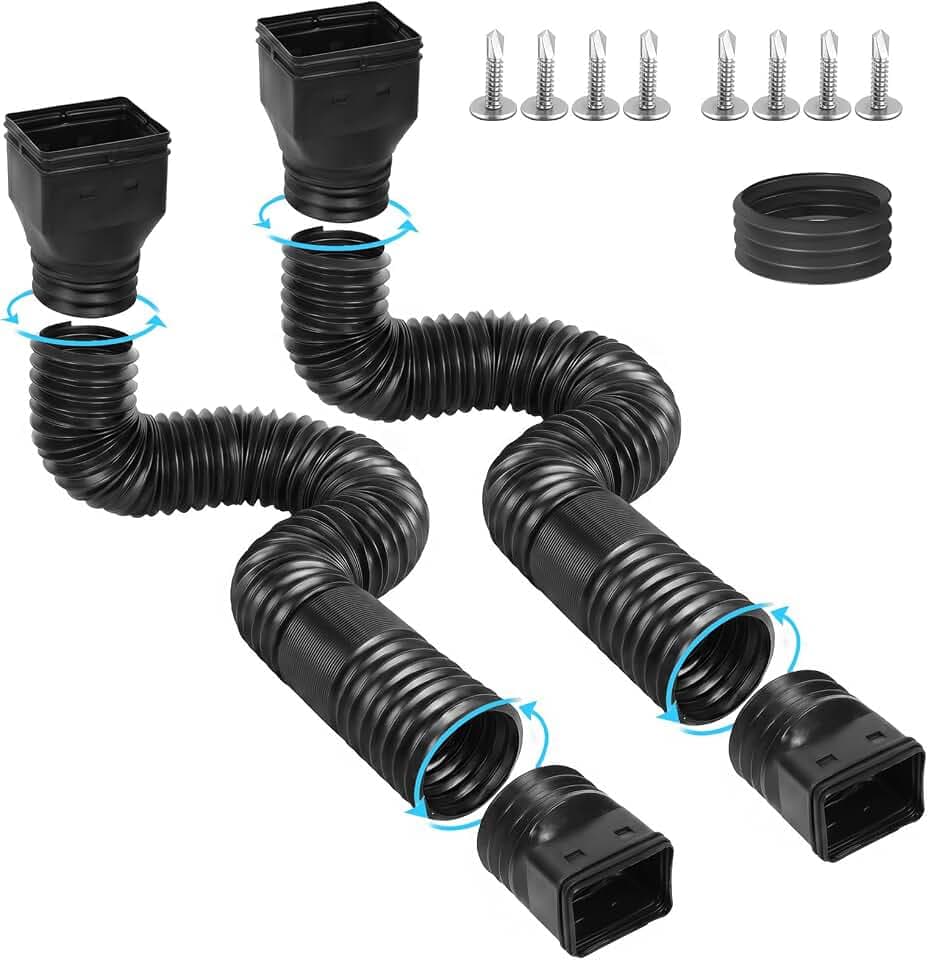 Ogutter Rain Gutter Downspout Extensions, Downspout Extender for Rainwater Drainage Flexible, Extendable 58"+66" Down Spout Drain Extension Pipes (2 Pack, Black)