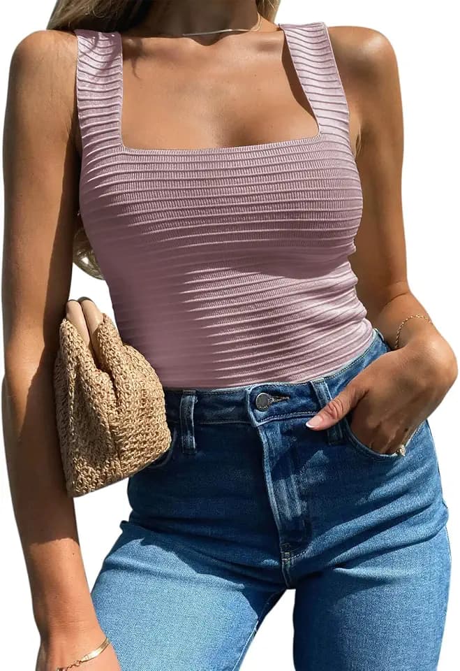 BZB Womens Ribbed Tank Tops 2026 Summer Sleeveless Square Neck Shirts Casual Slim Fitted Knit Shirts