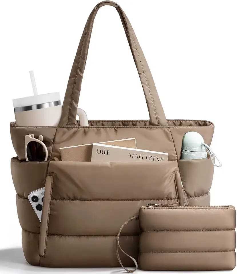 Bagstellar Puffer Tote Bag for Women, Lightweight Puffy Travel Gym Work Bag