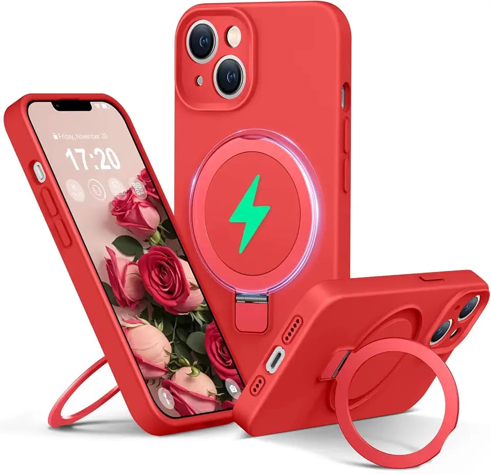 Silicone Case for iPhone 14 with Magnetic Stand, Red