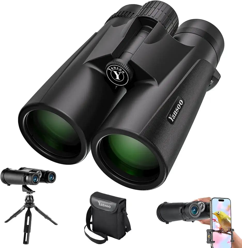 12x42 HD Fernglas für Erwachsene, High Power Ferngläser mit Stativ Telefonadapter, Klare Nachtsicht mit geringem Licht, Wasserdichtes Kompakt Feldstecher für Vogelbeobachtung Jagd Sternenbeobachtung