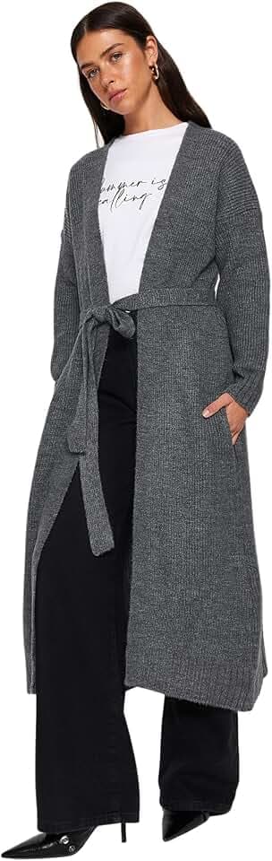 Trendyol Damen Cardigan-Gray-Regular Fit Pullover