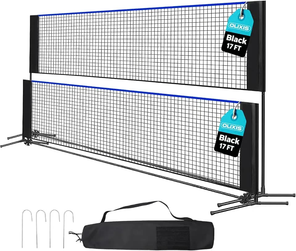 OLIXIS Badminton Net Set, 10FT/14FT/17FT Wide, 3-5FT Adjustable Height Multi Sport Net for Pickleball, Tennis, Volleyball, Soccer Tennis, Indoor Outdoor with Carry Bag, Easy Setup for Backyard
