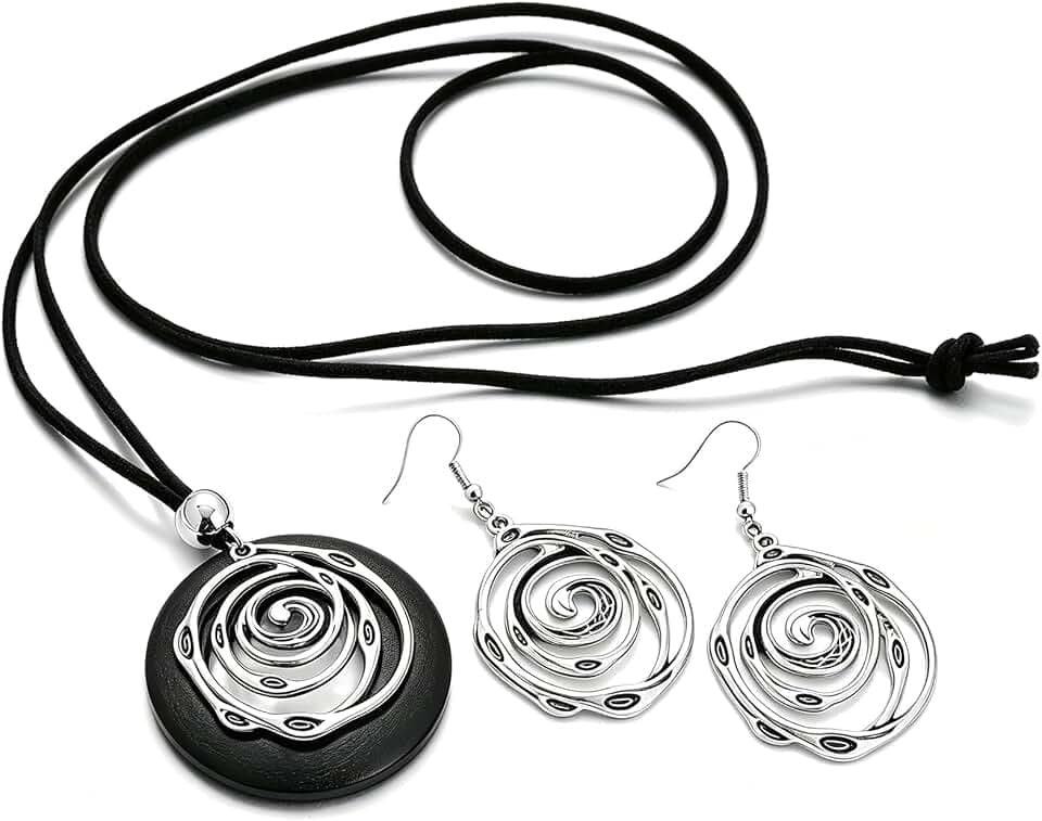 Bohemian Necklace and Earrings Set for Women Multilayer Wooden Pendant Necklaces Vintage Boho Long Sweater Necklace Bohemian Jewelry Set for Women Mom