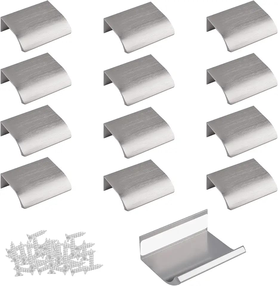 MOROBOR Finger Edge Pull, 16pcs Concealed Aluminum Alloy Handle Utility Invisible Furniture Handles Self-Stick Instant Cabinet Drawer Pulls Helper/Brushed Nickel,50mm