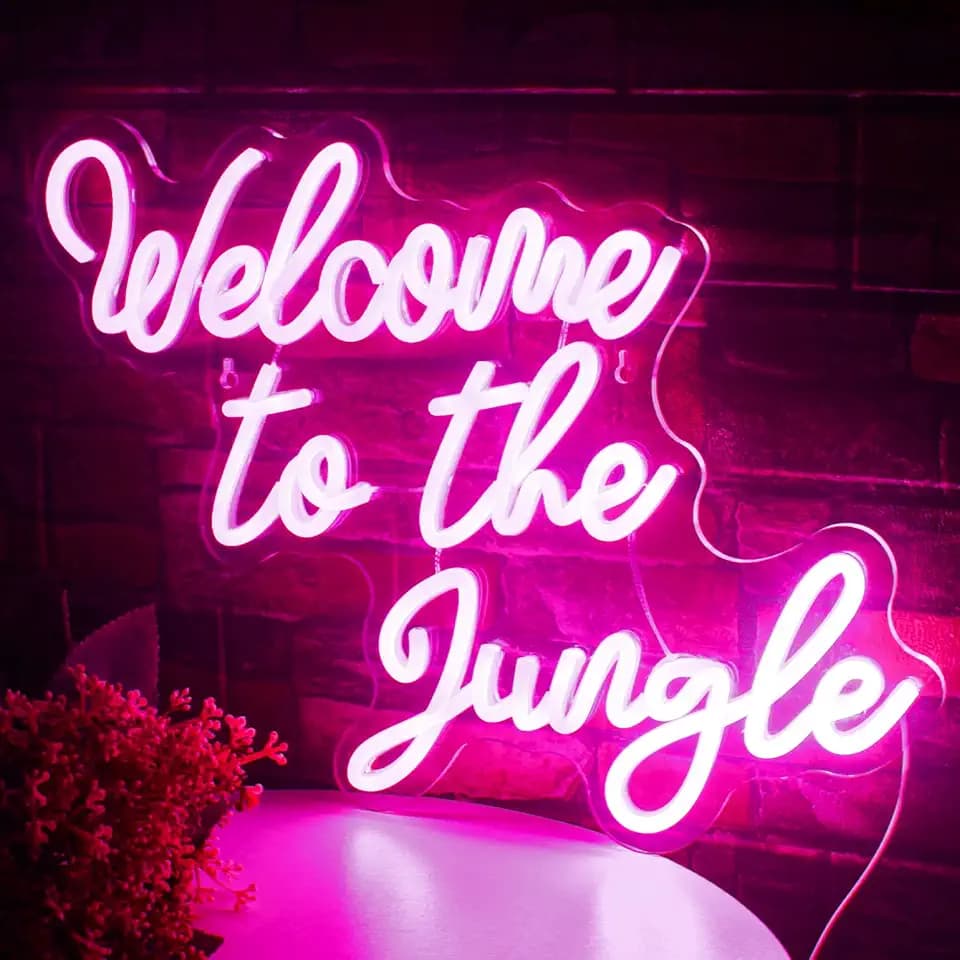 Welcome to the Jungle Neon Sign Pink Led Word Light for Wall Decor