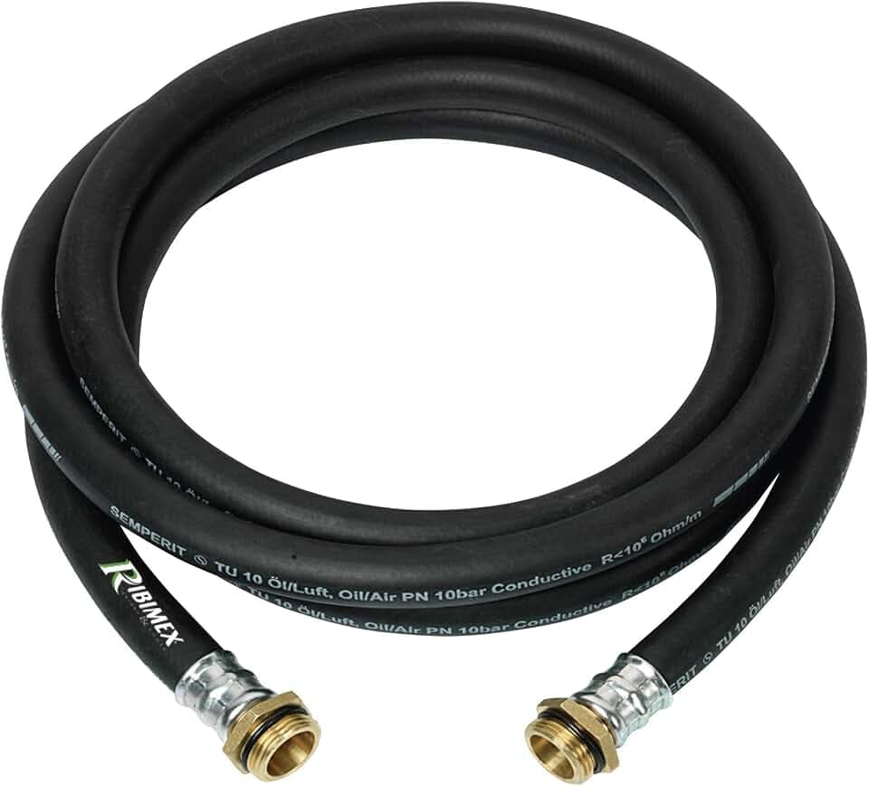 Ribimex Dieselschlauch aus Gummi 4 m, Ø 20 mm, mit 1" gepressten Messingverschraubungen, robust, sicher und flexibel – ideal für Betankungsanlagen und Kraftstoffpumpen – PRKA103GOM