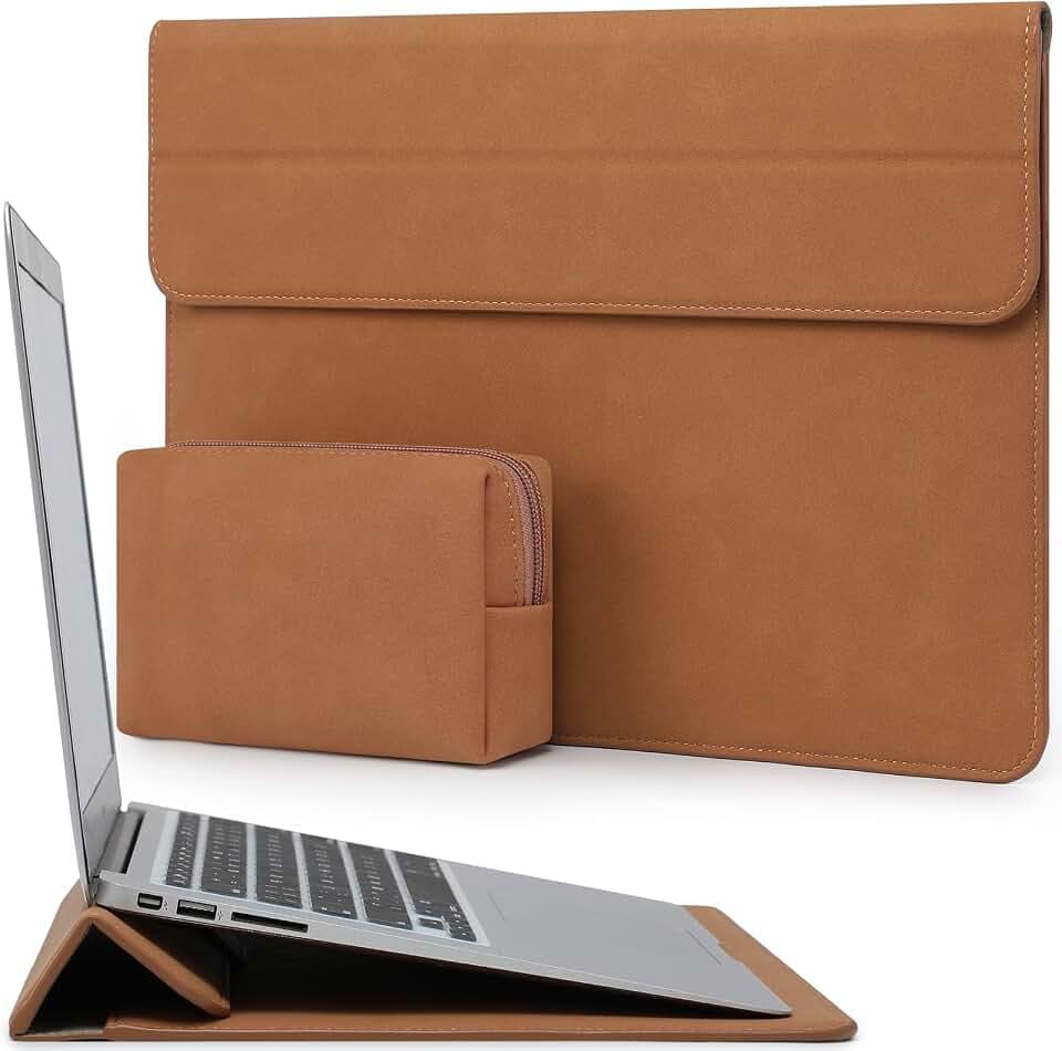 HYZUO 15-16 Zoll Laptoptasche Hülle mit Ständer, Braun | für MacBook Pro 16 M5-M1 Pro/Max A3428 A3429 2026-2019, XPS 15, MacBook Pro 15 2015-2012, Samsung Galaxy Book Pro/Flex 15