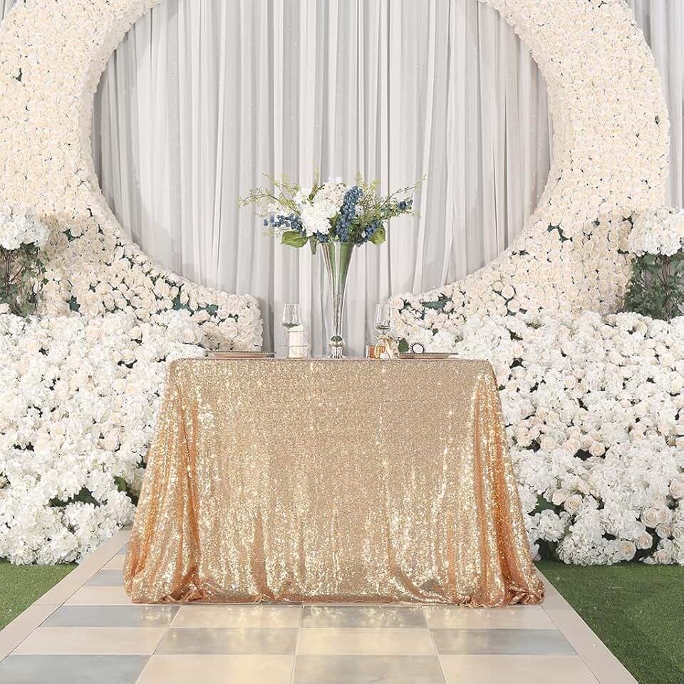 Juya Delight 50" x 80" Light Gold Sequin Tablecloth Rectangle for Wedding Birthday Party Festival Ceremony Cake Dessert Table